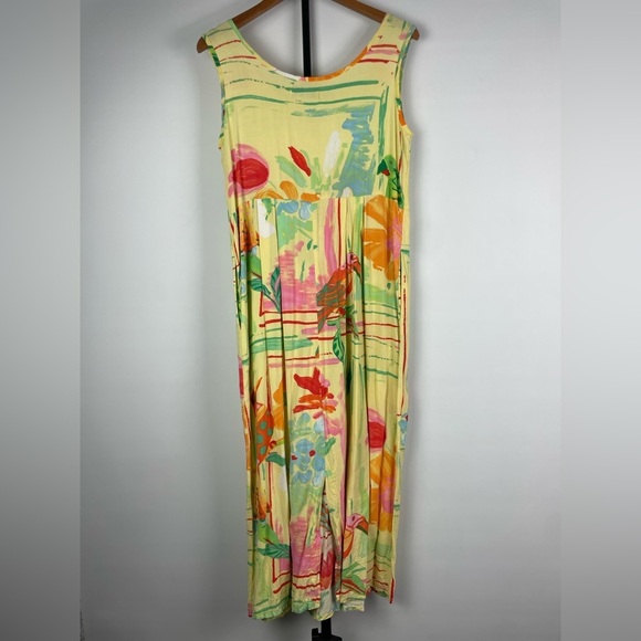 JAMS WORLD Yellow Parrot Bird Floral Tropical Art to Wear Maxi Dress - Picture 11 of 11